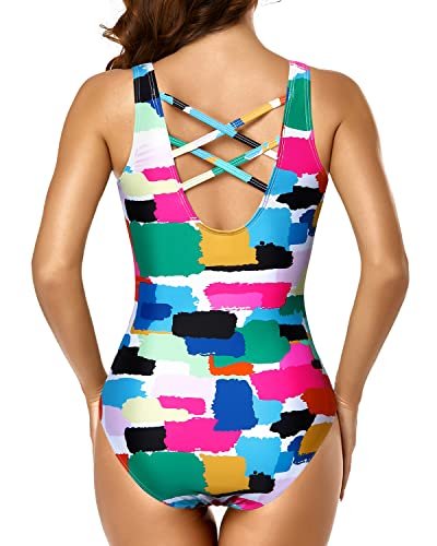 Slimming Criss Cross Teen Girls Swimwear Racerback One Piece Swimsuits-Aqua - Image 2